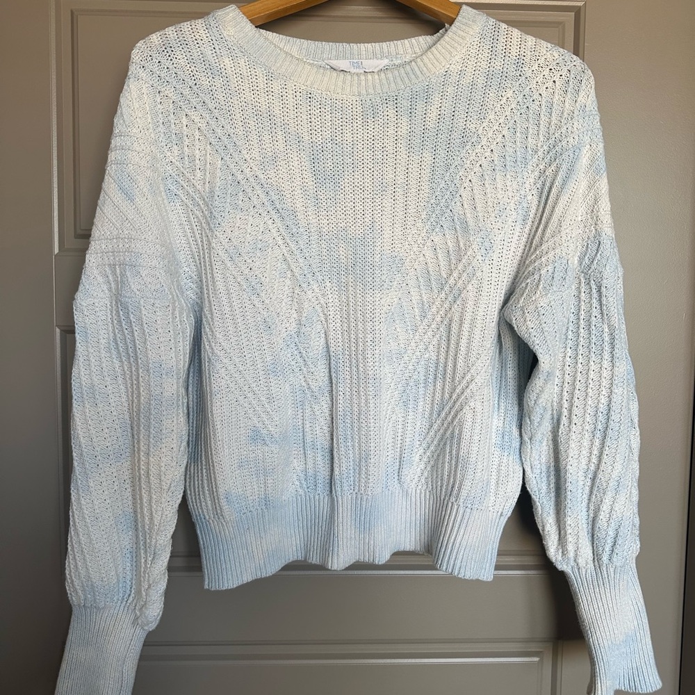 Time and Tru Soft Blue and White Cable Knit Sweater